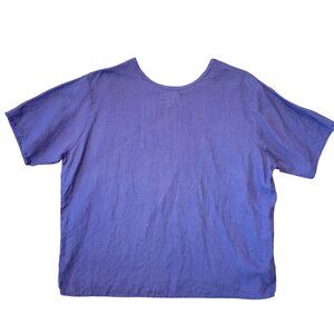 Flax Jeanne Engelhart Purple Linen Short Sleeve Top M Lagenlook Cottage
